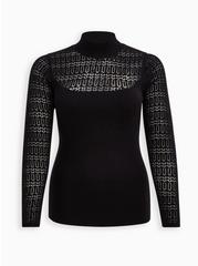 Mock Neck Pullover Sweater - Pointelle Black, DEEP BLACK, hi-res