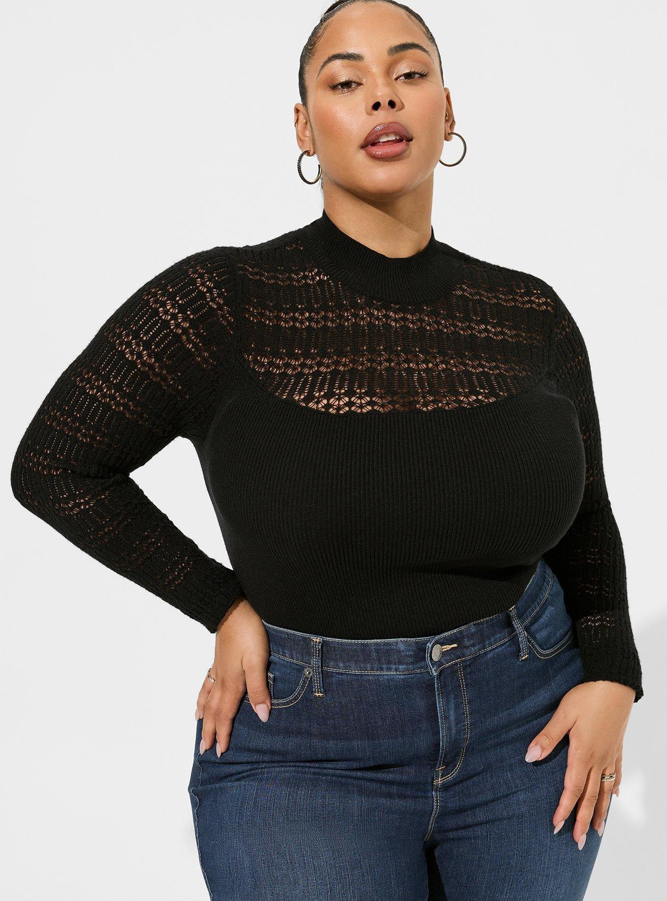 Plus Size - Mock Neck Pointelle Pullover Sweater - Torrid