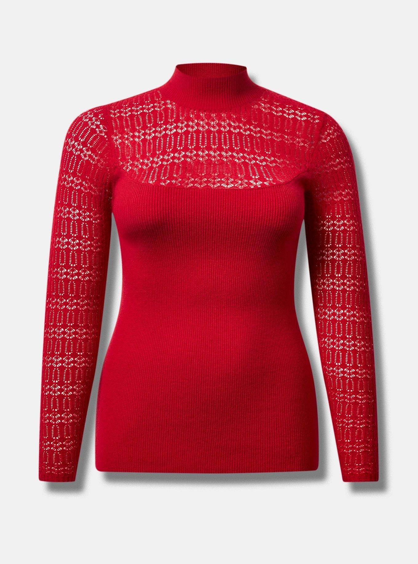 Plus Size Mock Neck Pointelle Pullover Sweater Torrid