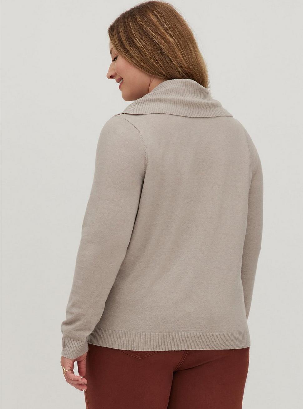 Plus Size Everyday Plush Pullover Cowl Neck Sweater, TAUPE, alternate