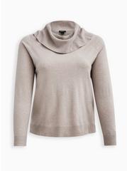 Plus Size Everyday Plush Pullover Cowl Neck Sweater, TAUPE, hi-res