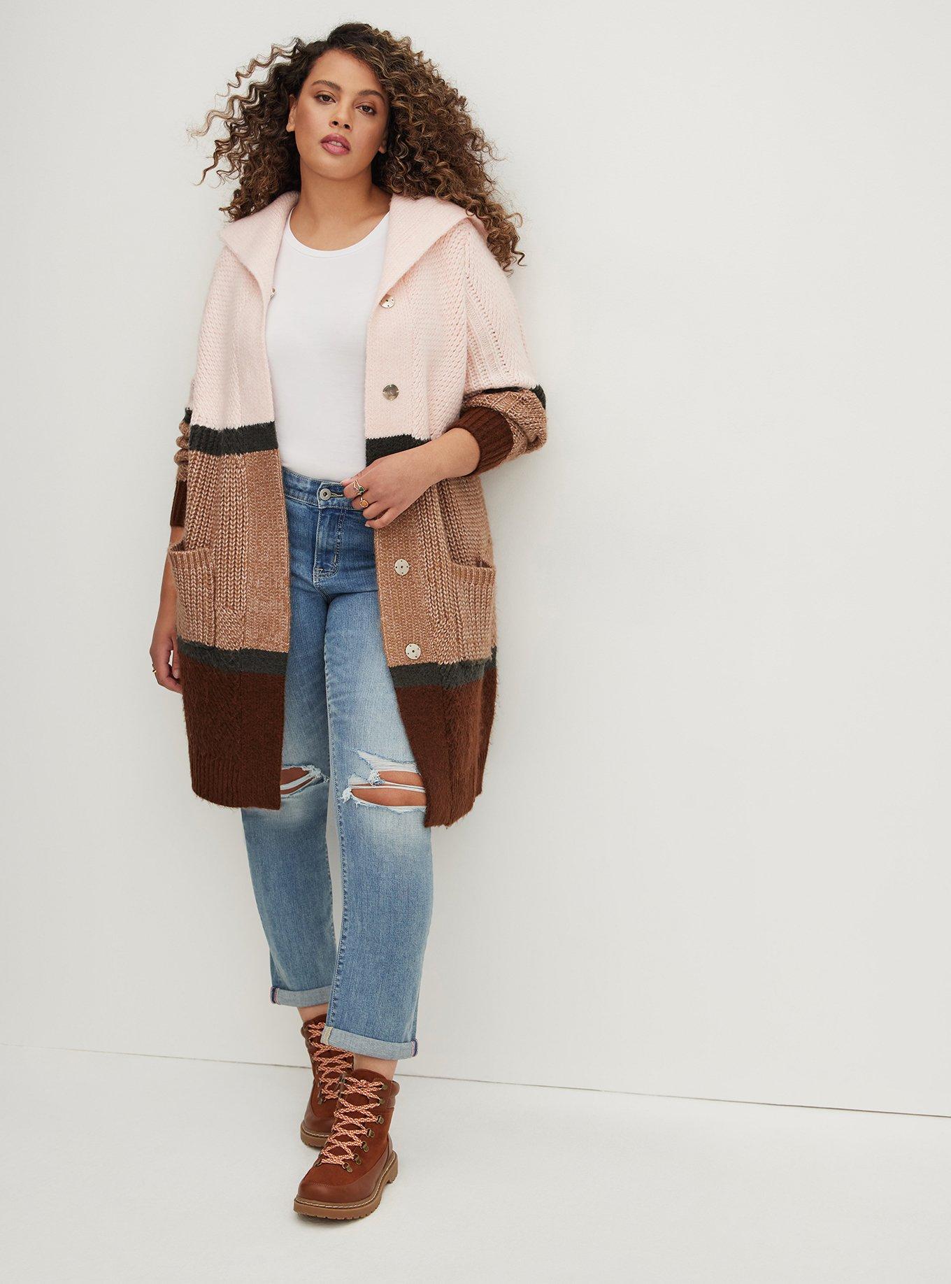 Coatigan Hooded Sweater, PINK MULTI STRIPE, alternate