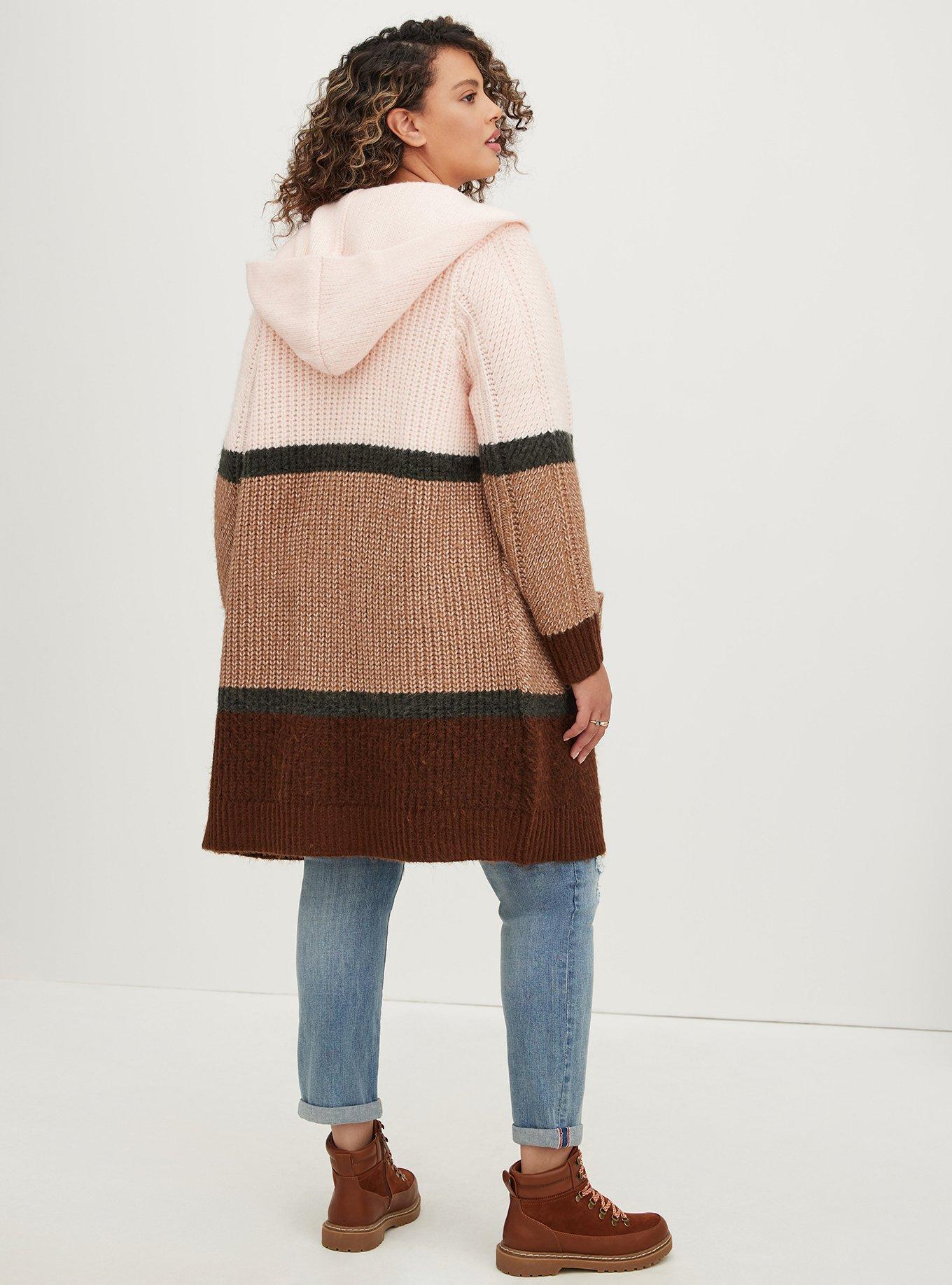 Coatigan Hooded Sweater, PINK MULTI STRIPE, alternate