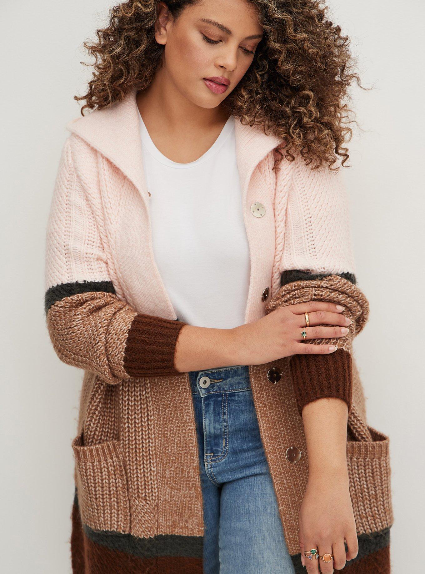 Coatigan Hooded Sweater, PINK MULTI STRIPE, alternate