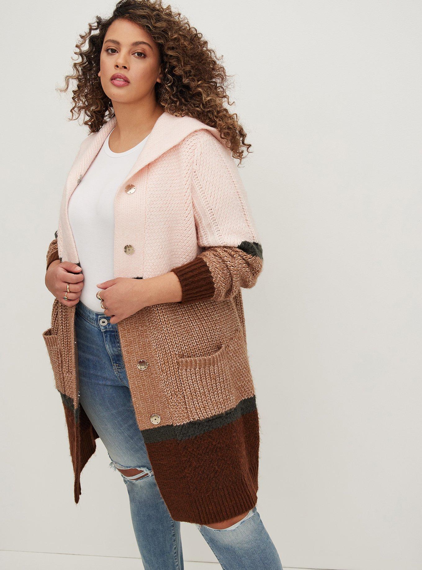 Coatigan Hooded Sweater, PINK MULTI STRIPE, hi-res