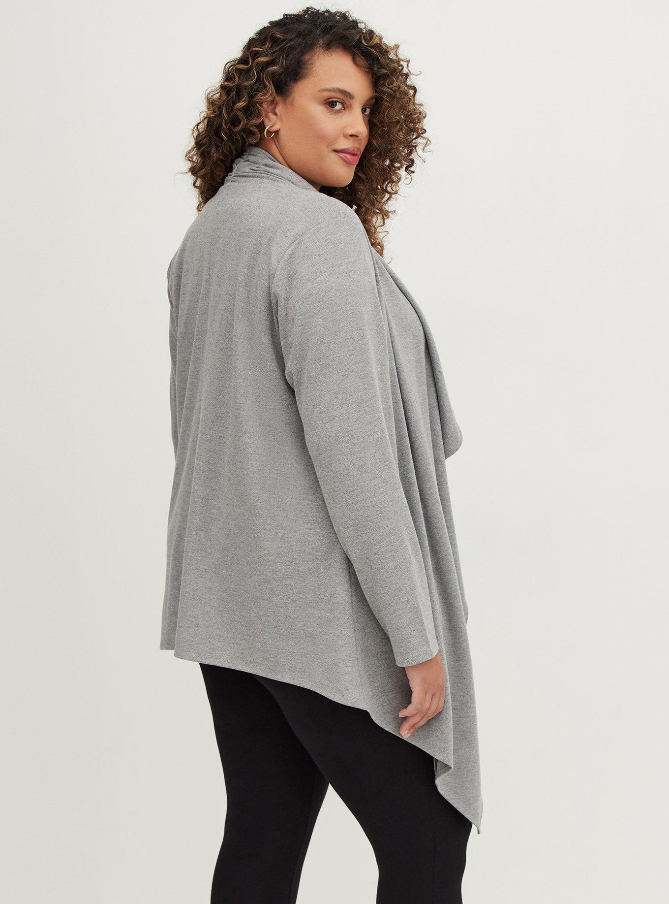 Torrid new grey brushed ponte draped front retail open front cardigan