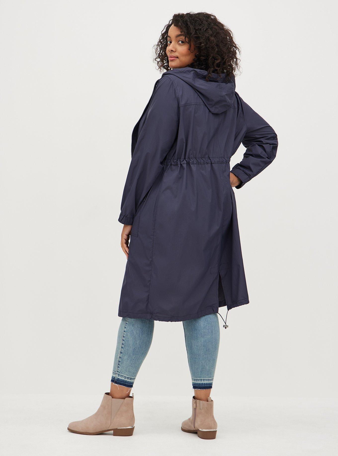 Plus Size Longline Rain Jacket Nylon Blue Torrid