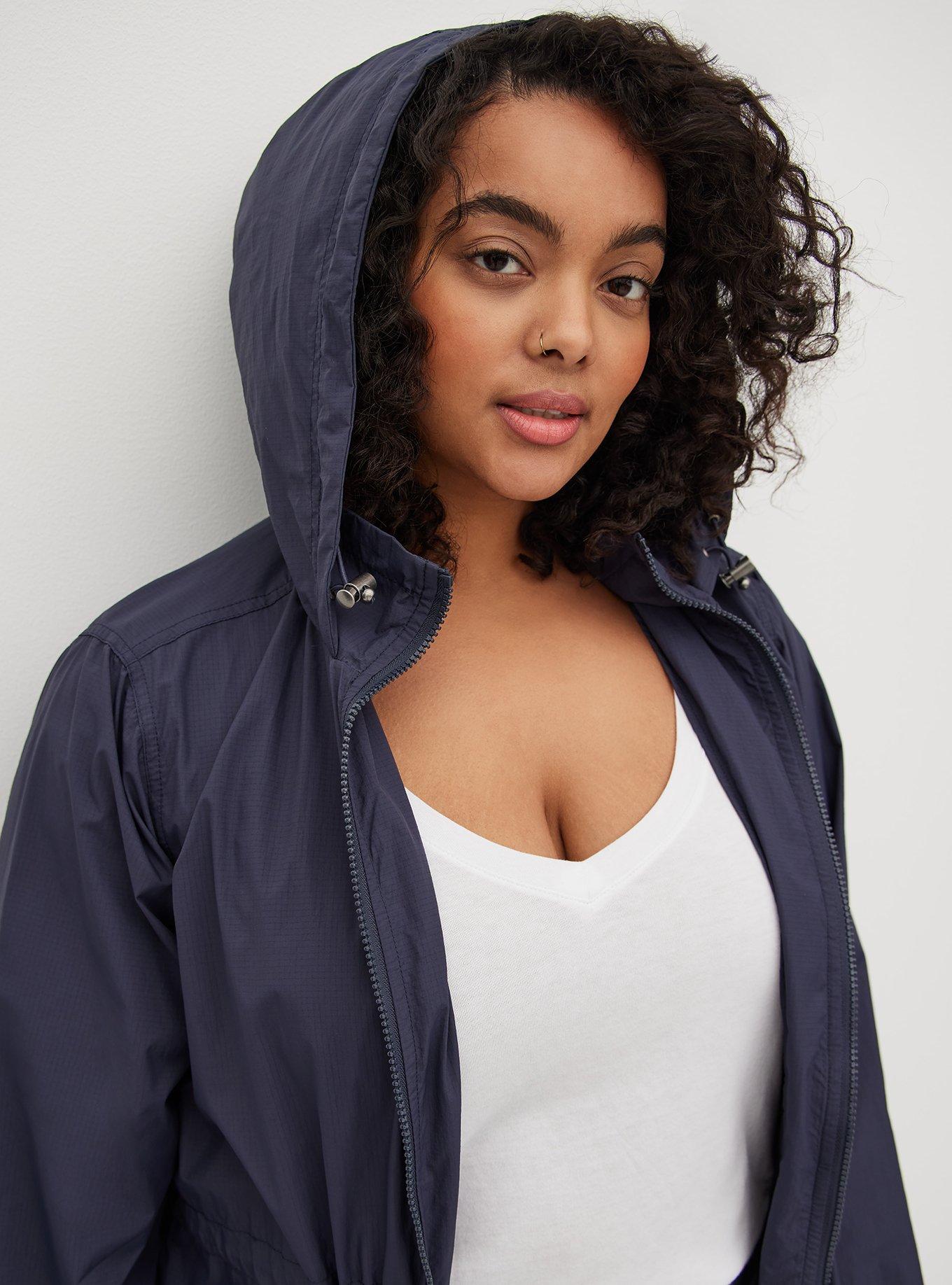 Plus Size Longline Rain Jacket Nylon Blue Torrid