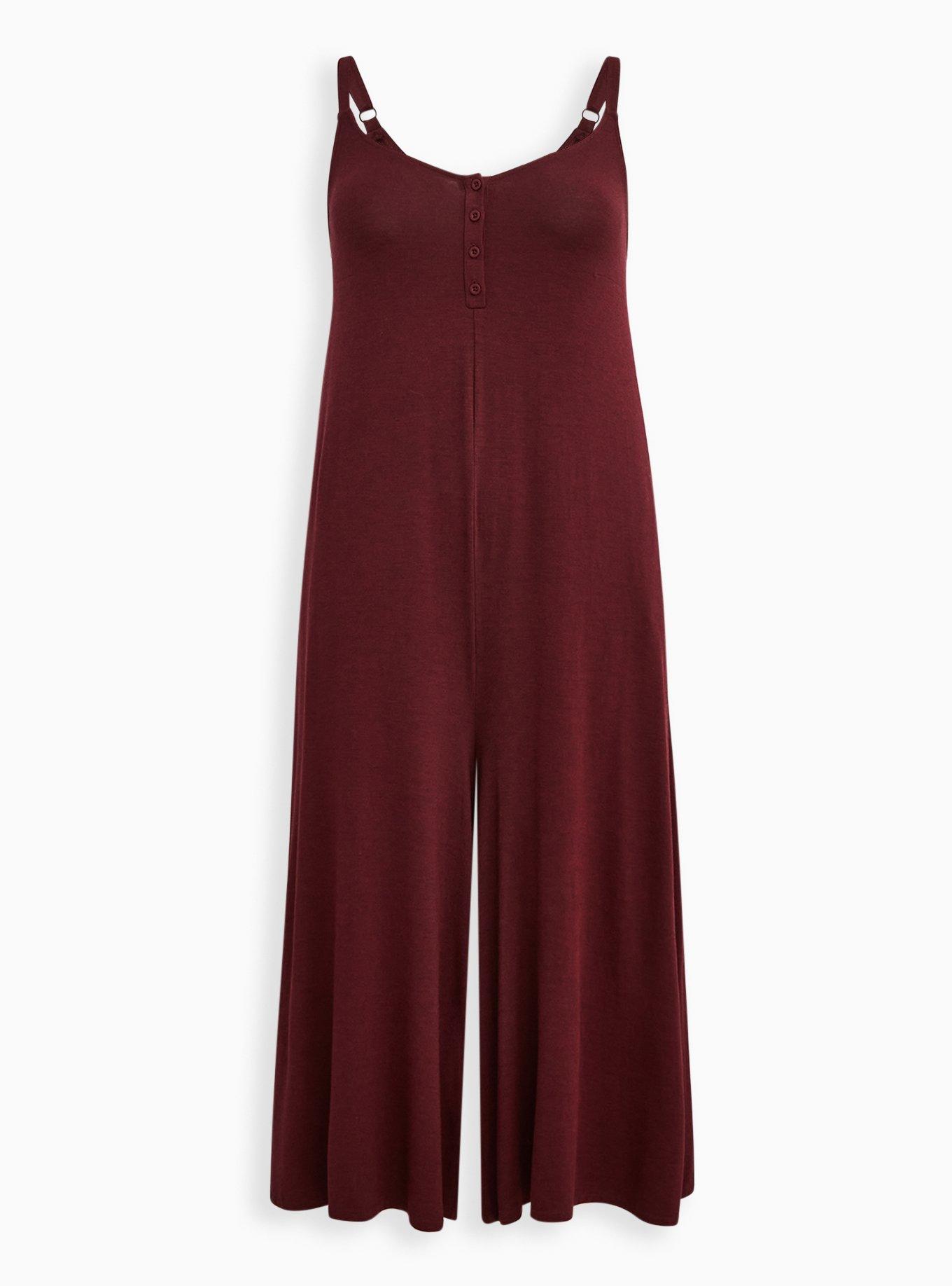 Plus Size Culotte Jumpsuit - Super Soft Burgundy, , hi-res