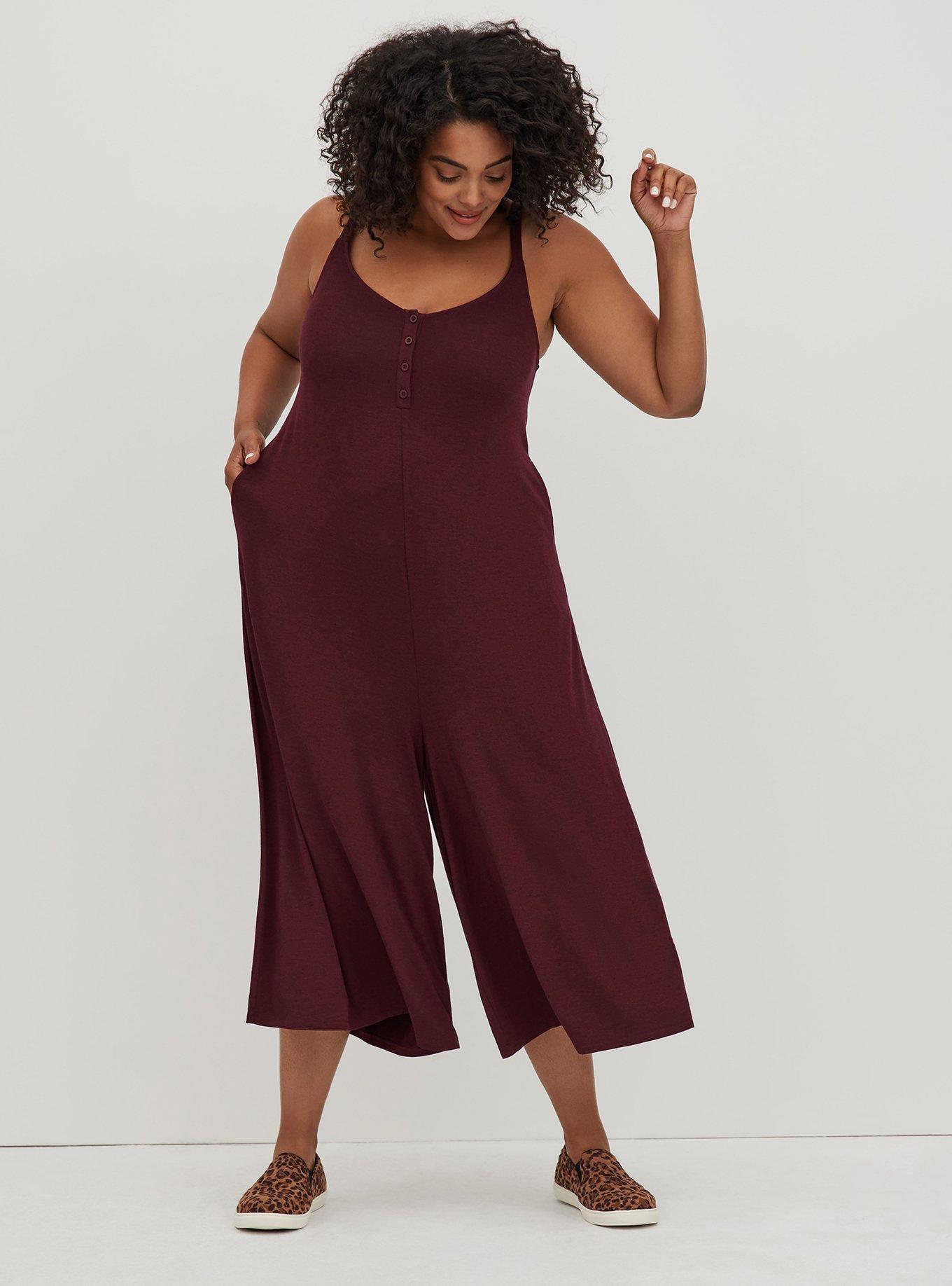 Plus Size Culotte Jumpsuit - Super Soft Burgundy, , hi-res