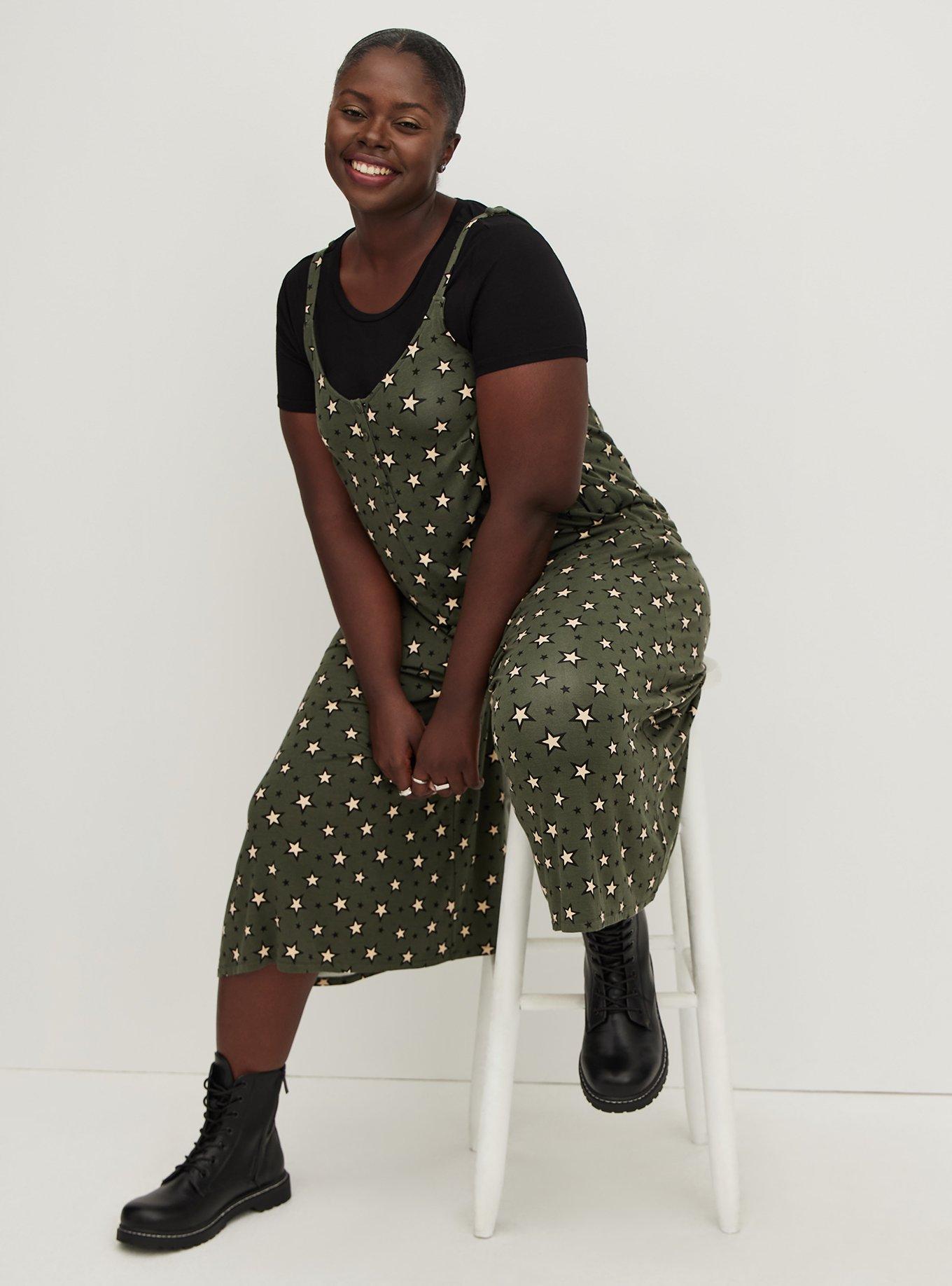 Plus Size - Culotte Jumpsuit - Super Soft Stars Olive - Torrid