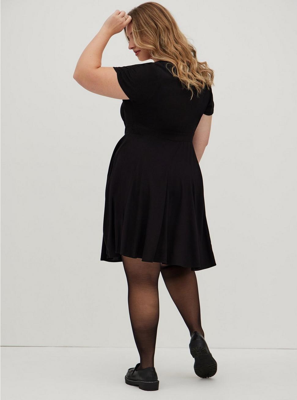 Plus Size - Embroidered Skater Dress - Stretch Challis Black - Torrid