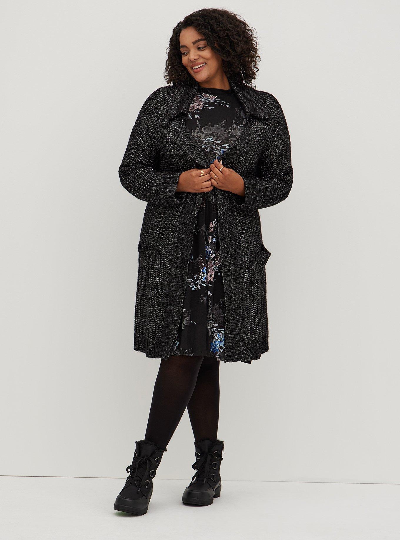 Plus Size Mock Neck Mini Skater Dress - Super Soft Black Floral, FLORAL BLACK, alternate