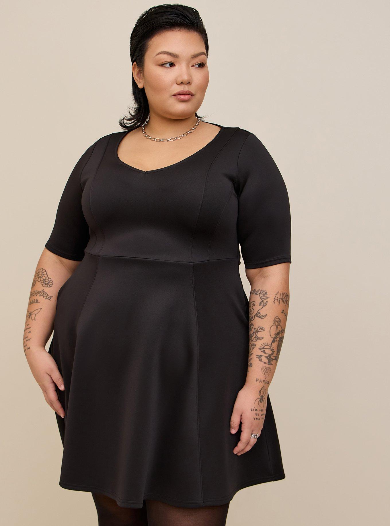 Plus Size - Fluted Fit & Flare Mini Dress - Scuba Black - Torrid