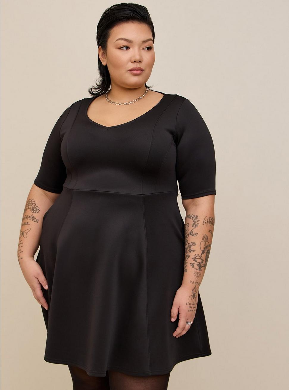 Plus Size Fluted Fit & Flare Mini Dress - Scuba Black, DEEP BLACK, alternate