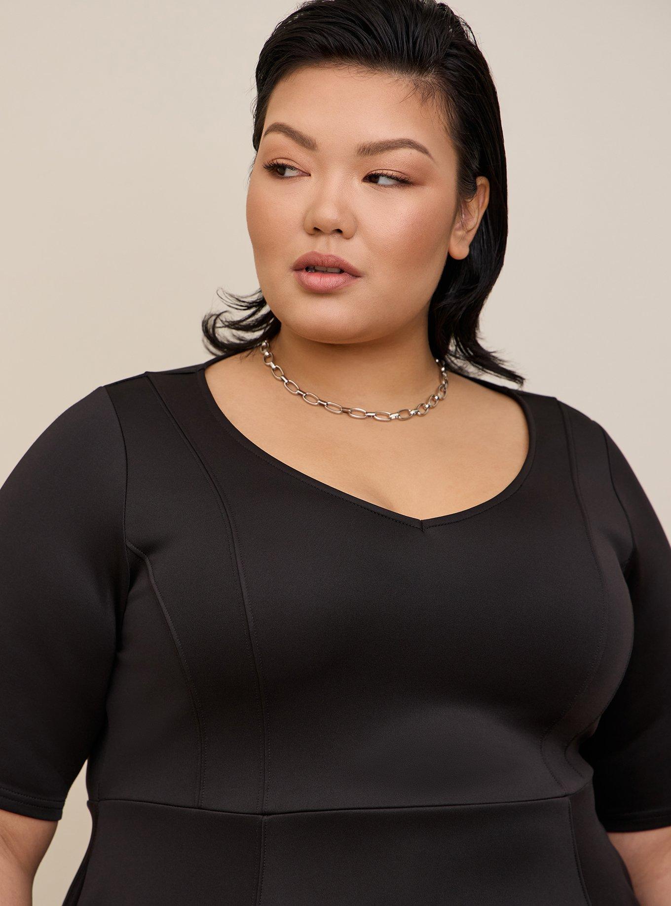 Fluted Fit & Flare Mini Dress - Scuba Black, DEEP BLACK, alternate