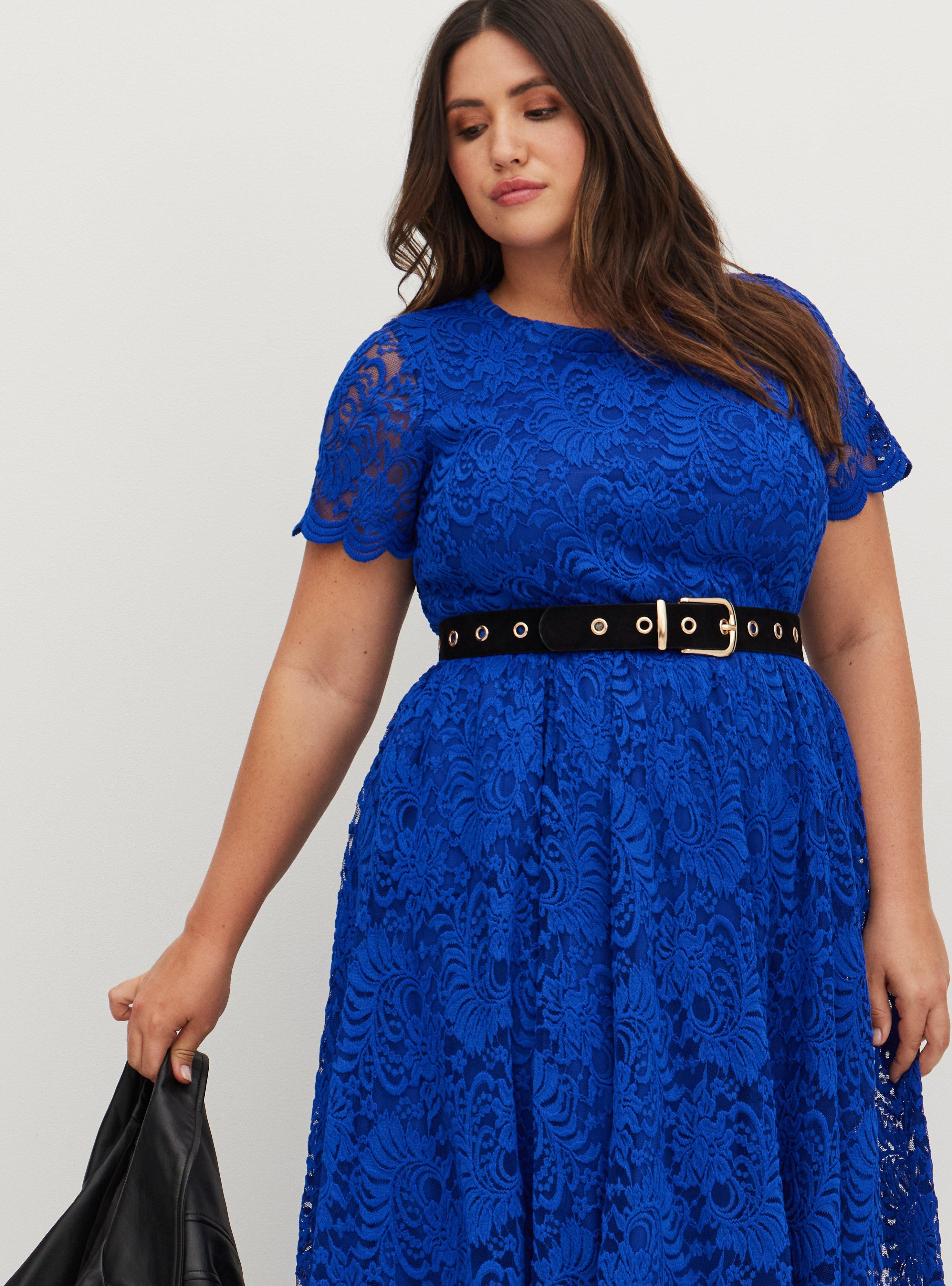 Midi Lace Fit And Flare Dress, ELECTRIC BLUE, alternate