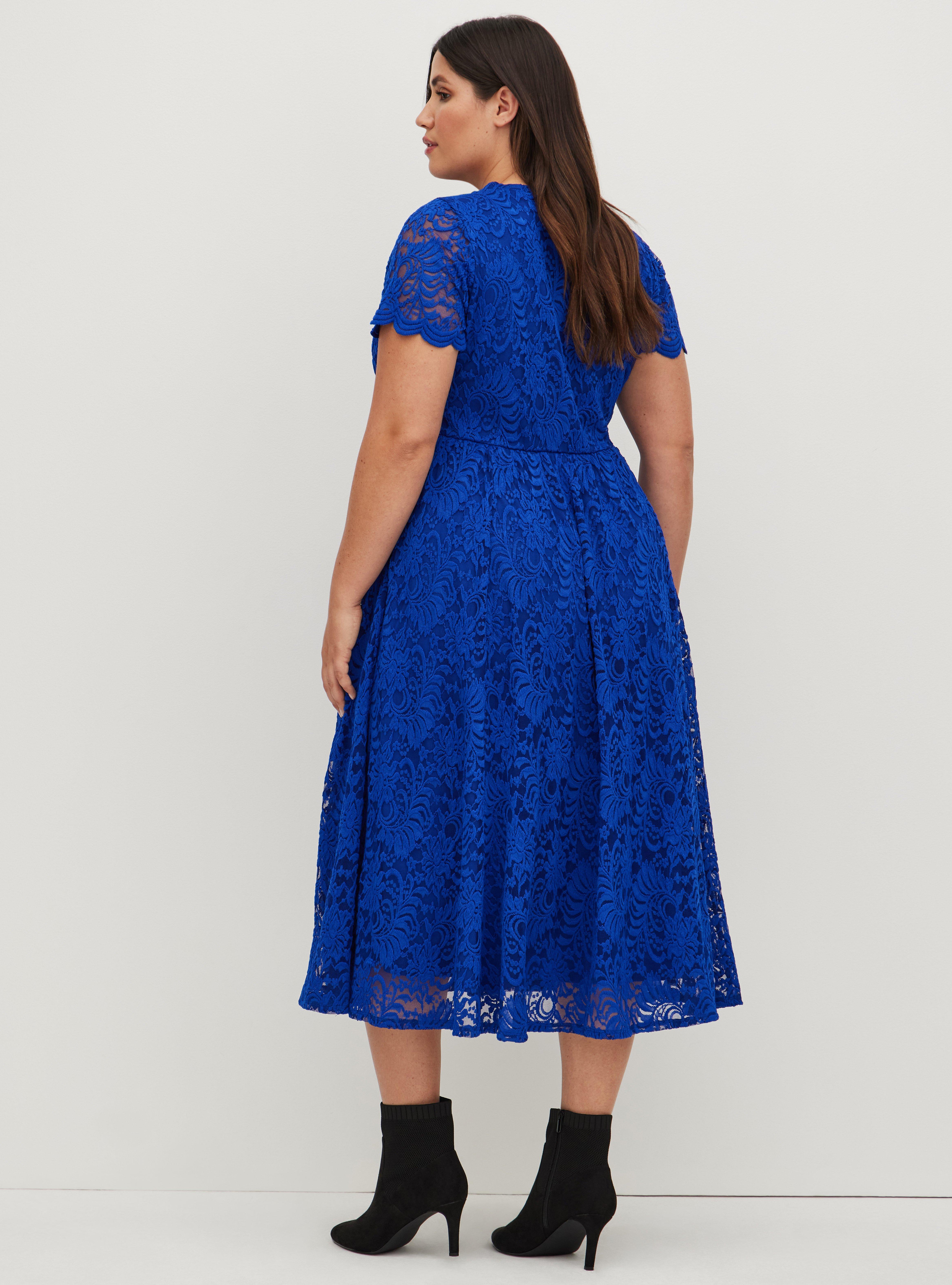 Plus Size Midi Lace Fit And Flare Dress, ELECTRIC BLUE, alternate