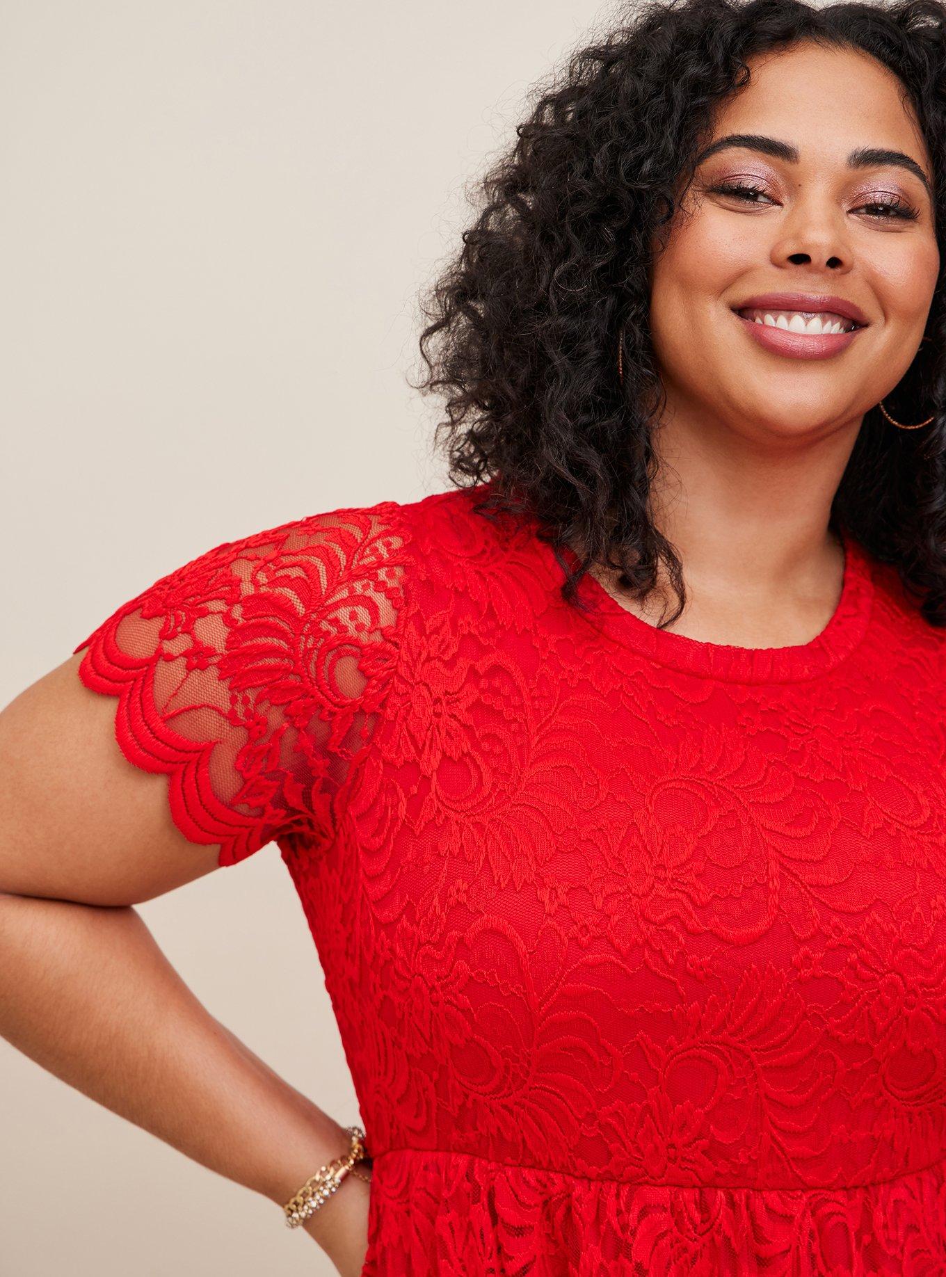 red lace fit and flare dress Plus Size - Midi Lace Fit And Flare Dress