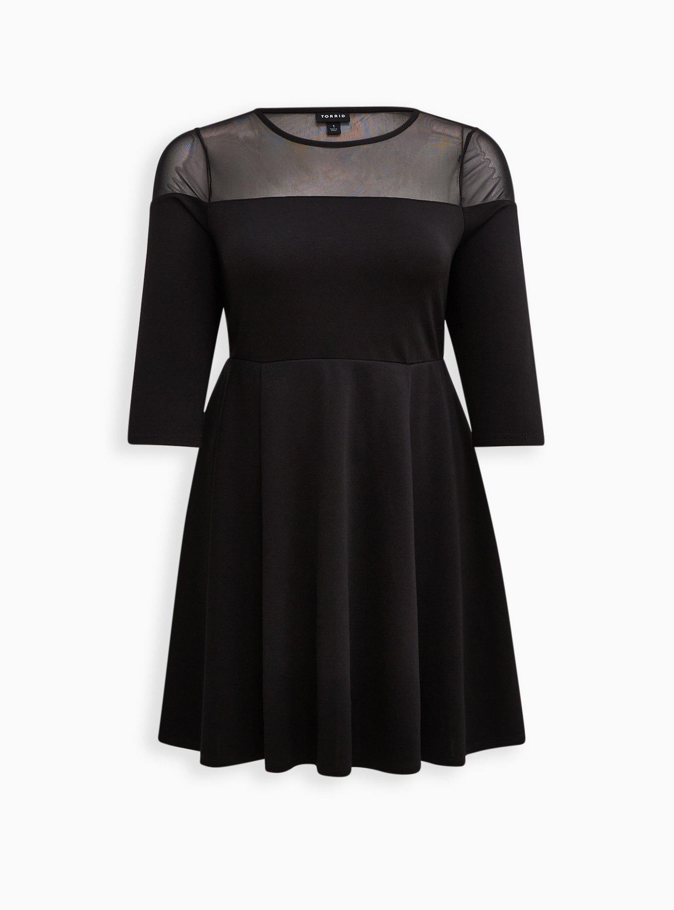 Plus Size - Skater Mini Dress - Cupro & Mesh Black - Torrid