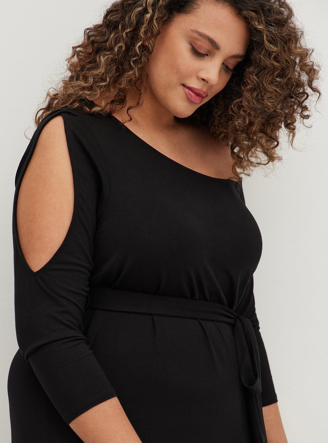 Plus Size - Cold & Off Shoulder T-Shirt Dress - Super Soft Black - Torrid