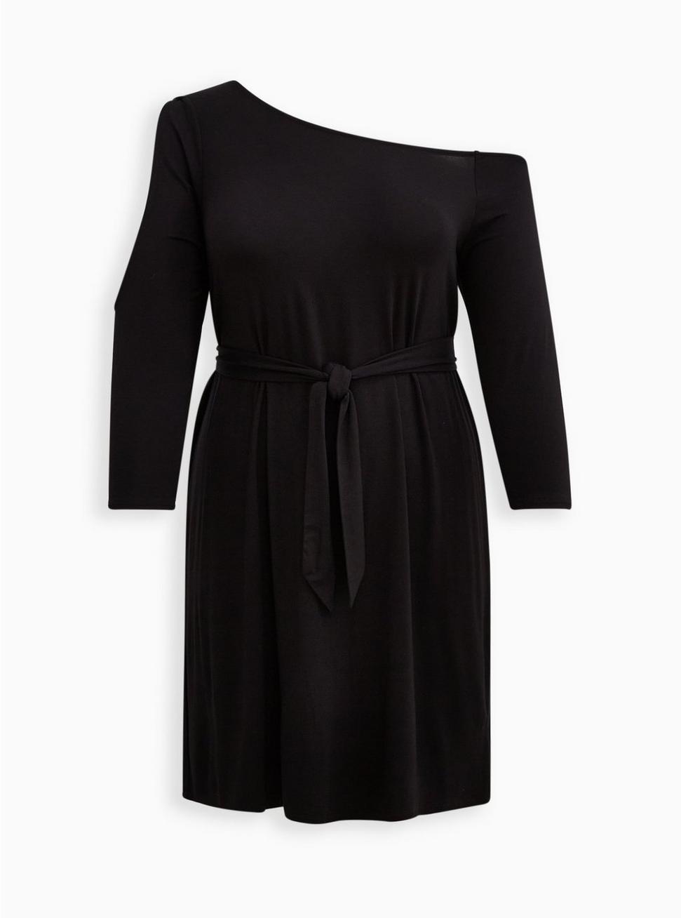 Cold & Off Shoulder T-Shirt Dress - Super Soft Black, DEEP BLACK, hi-res