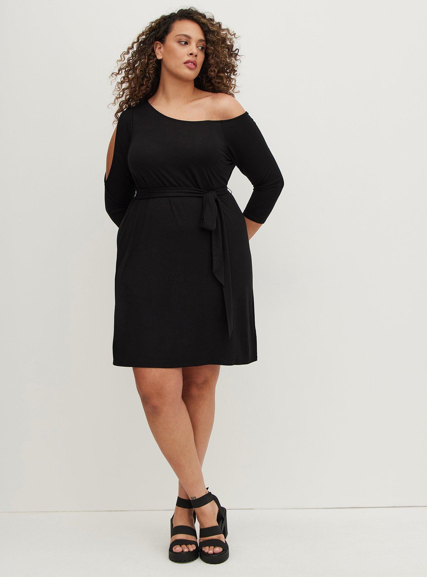 Plus Size Cold Off Shoulder T-Shirt Dress Super Soft Black