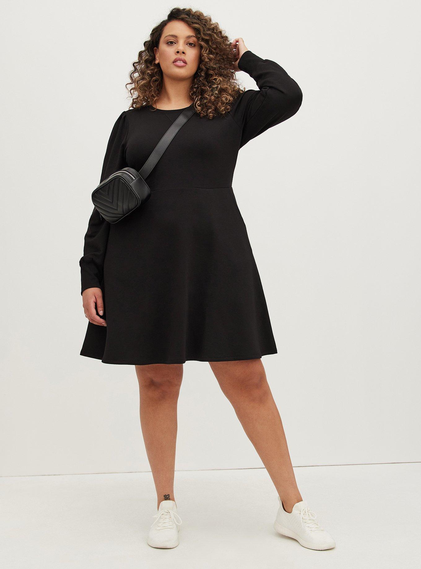 Plus Size - Puff Sleeve Skater Dress - Ultra Soft Fleece Black - Torrid