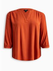 Challis With Embroidered Sleeve Top, CINNAMON STICK BROWN, hi-res