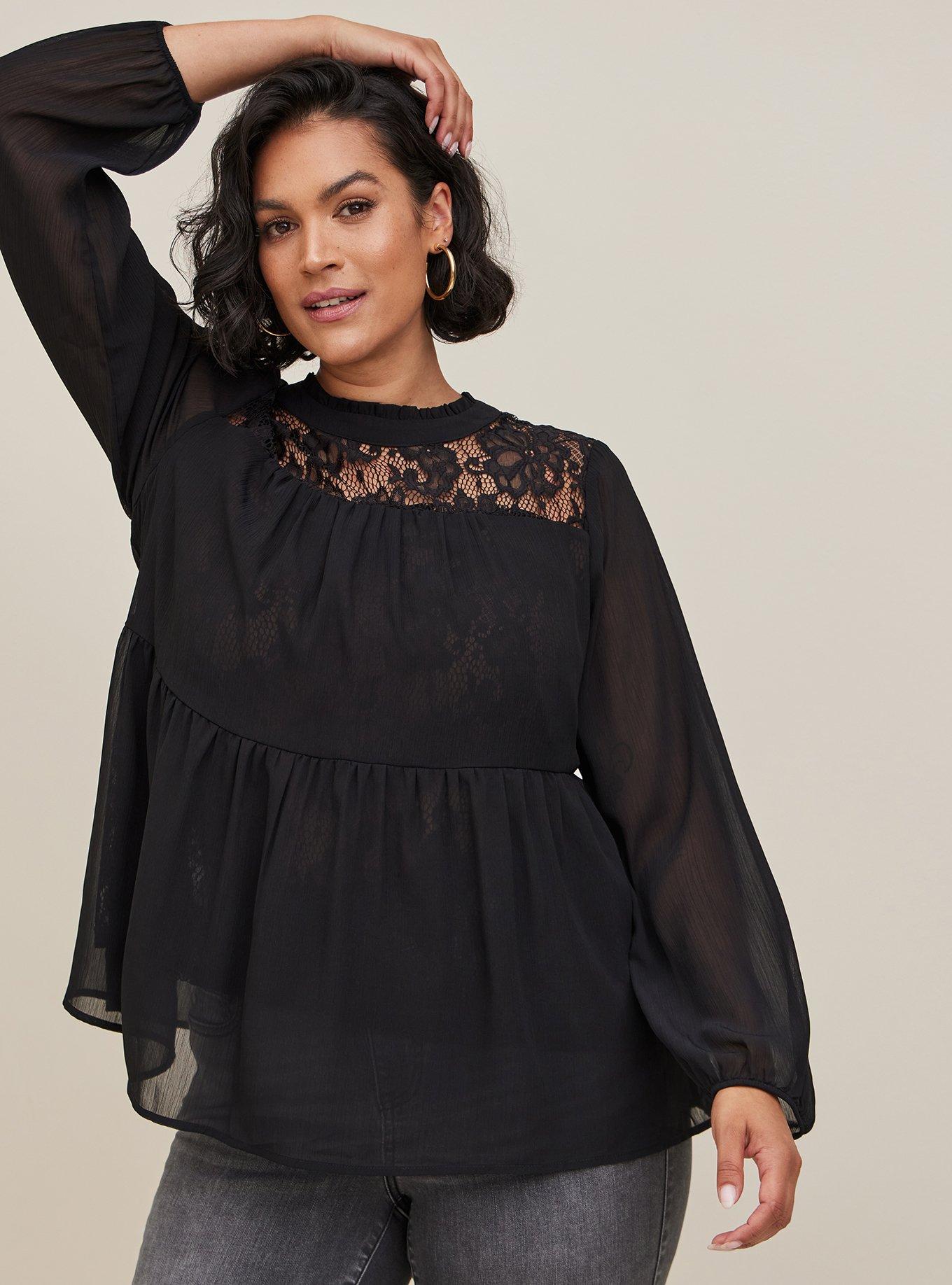 Plus Size - Lace With Chiffon Overlay Blouse - Torrid