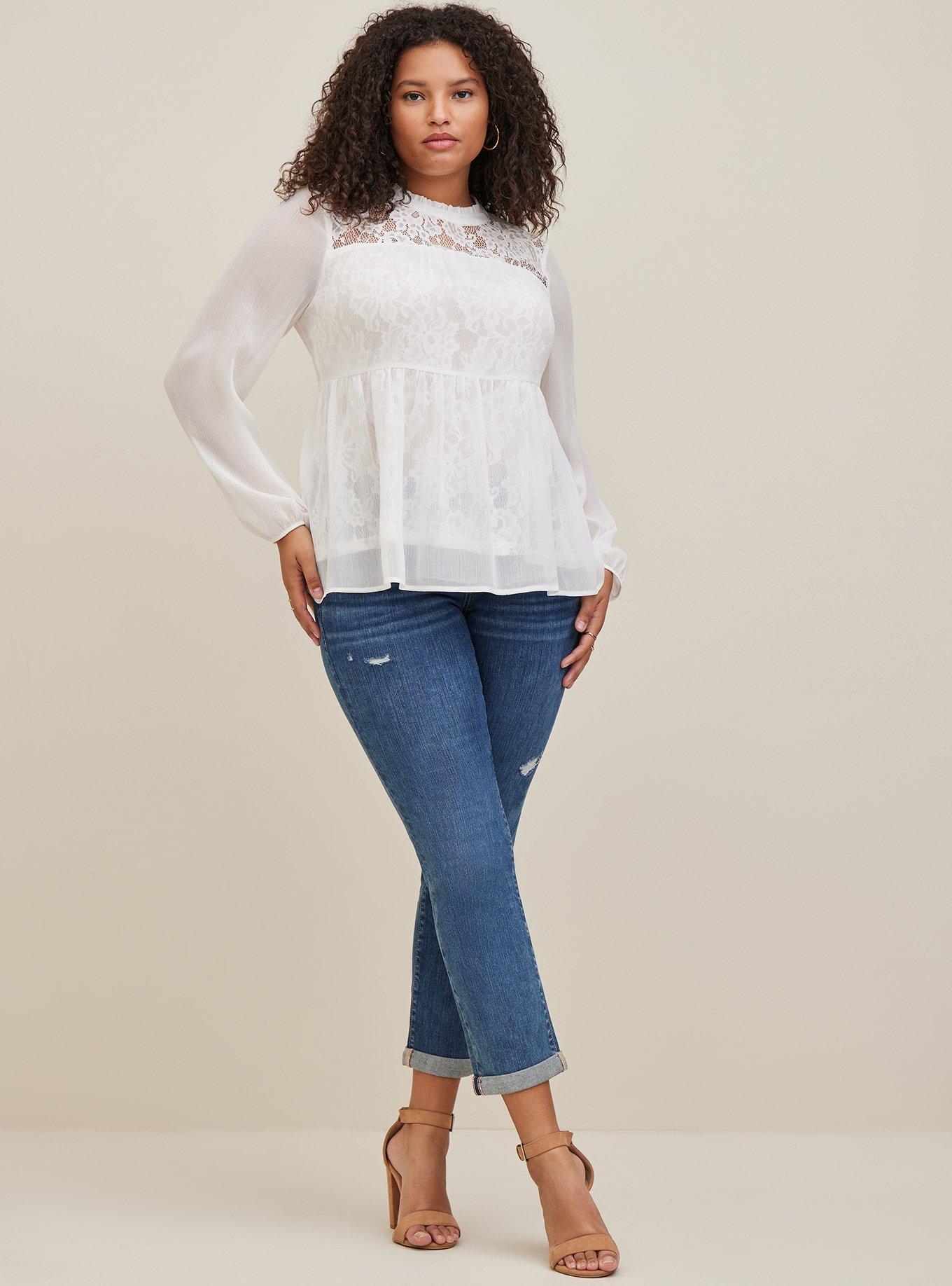 Plus Size - Lace With Chiffon Overlay Blouse - Torrid