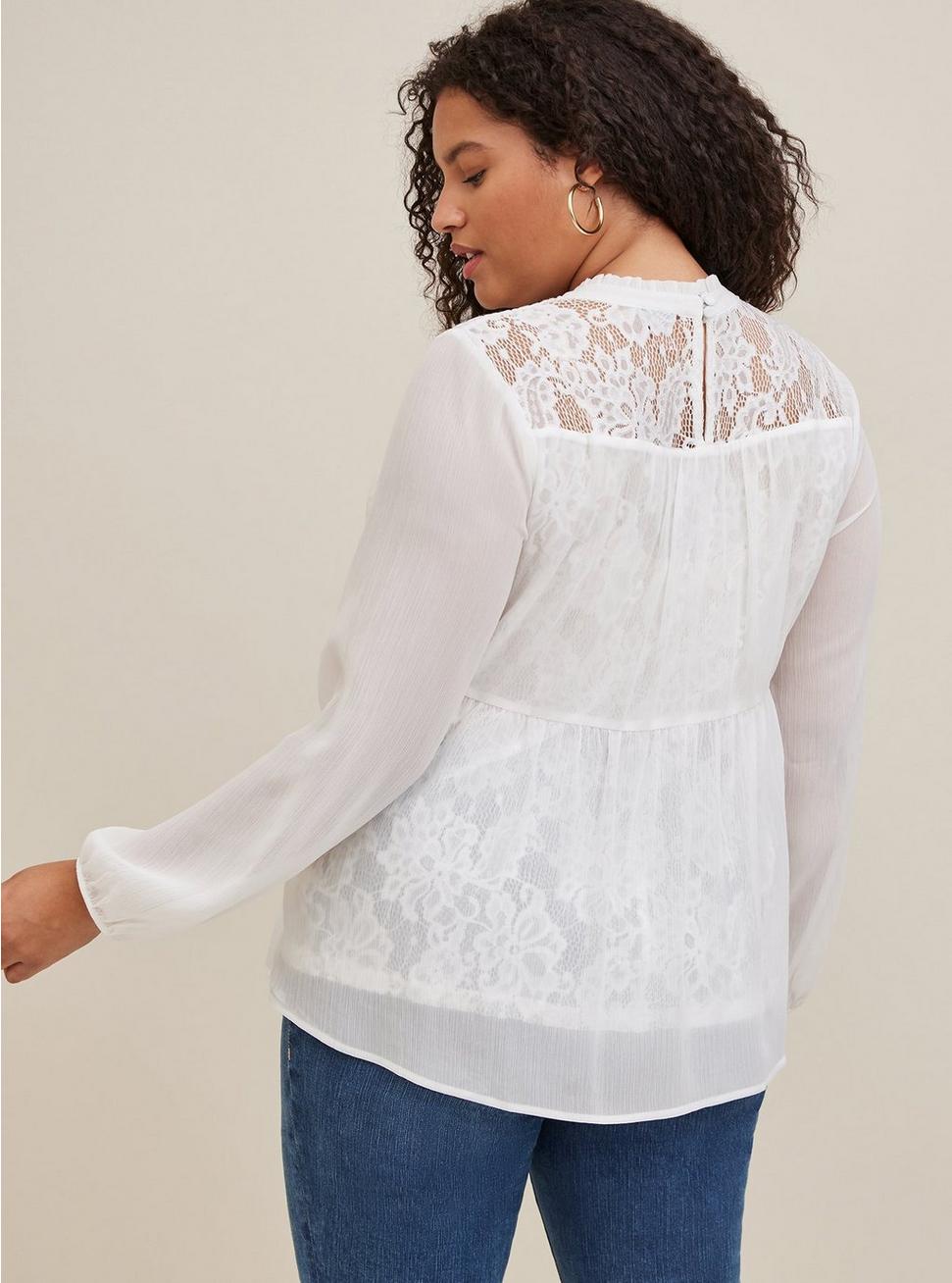 Plus Size Lace With Chiffon Overlay Blouse, CLOUD DANCER, alternate