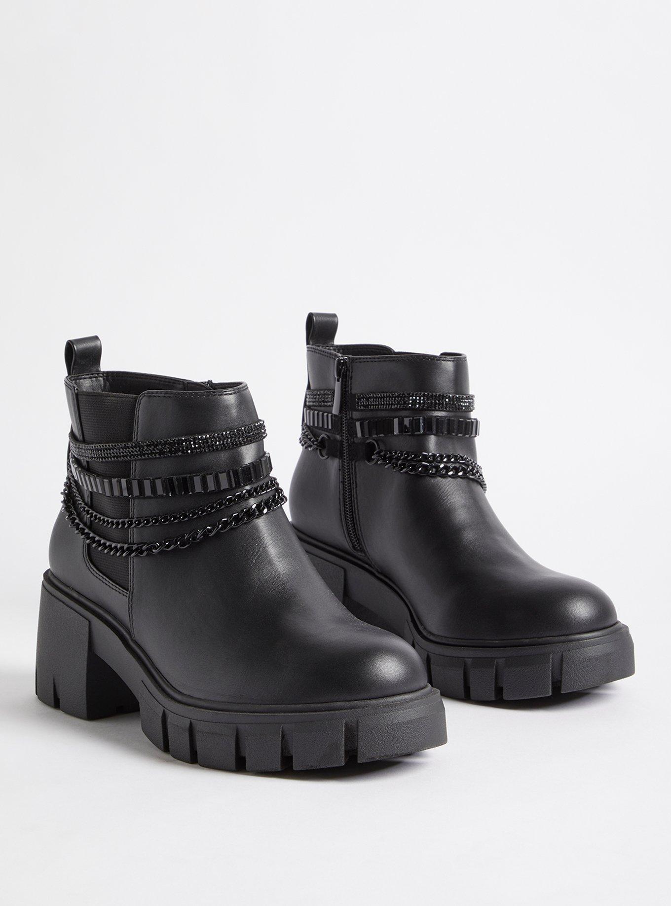 Plus Size - Chain Ankle Bootie - Faux Leather Black (WW) - Torrid