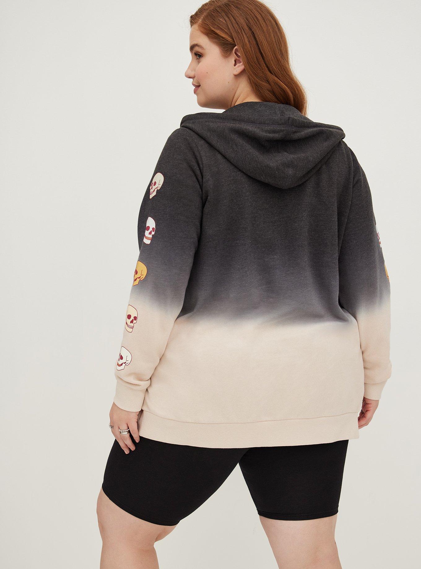 Plus Size Tunic Zip Hoodie - Cozy Fleece Skulls Dip Dye Black, BLACK OMBRE, alternate