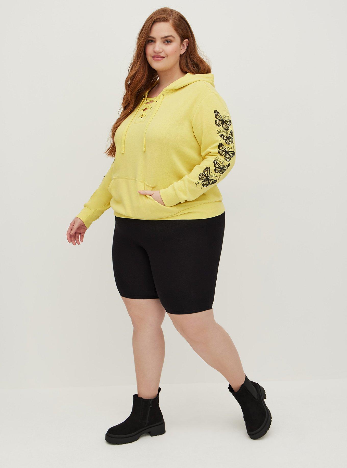 Plus Size Lace Up Hoodie Cozy Fleece Butterfly Yellow Torrid