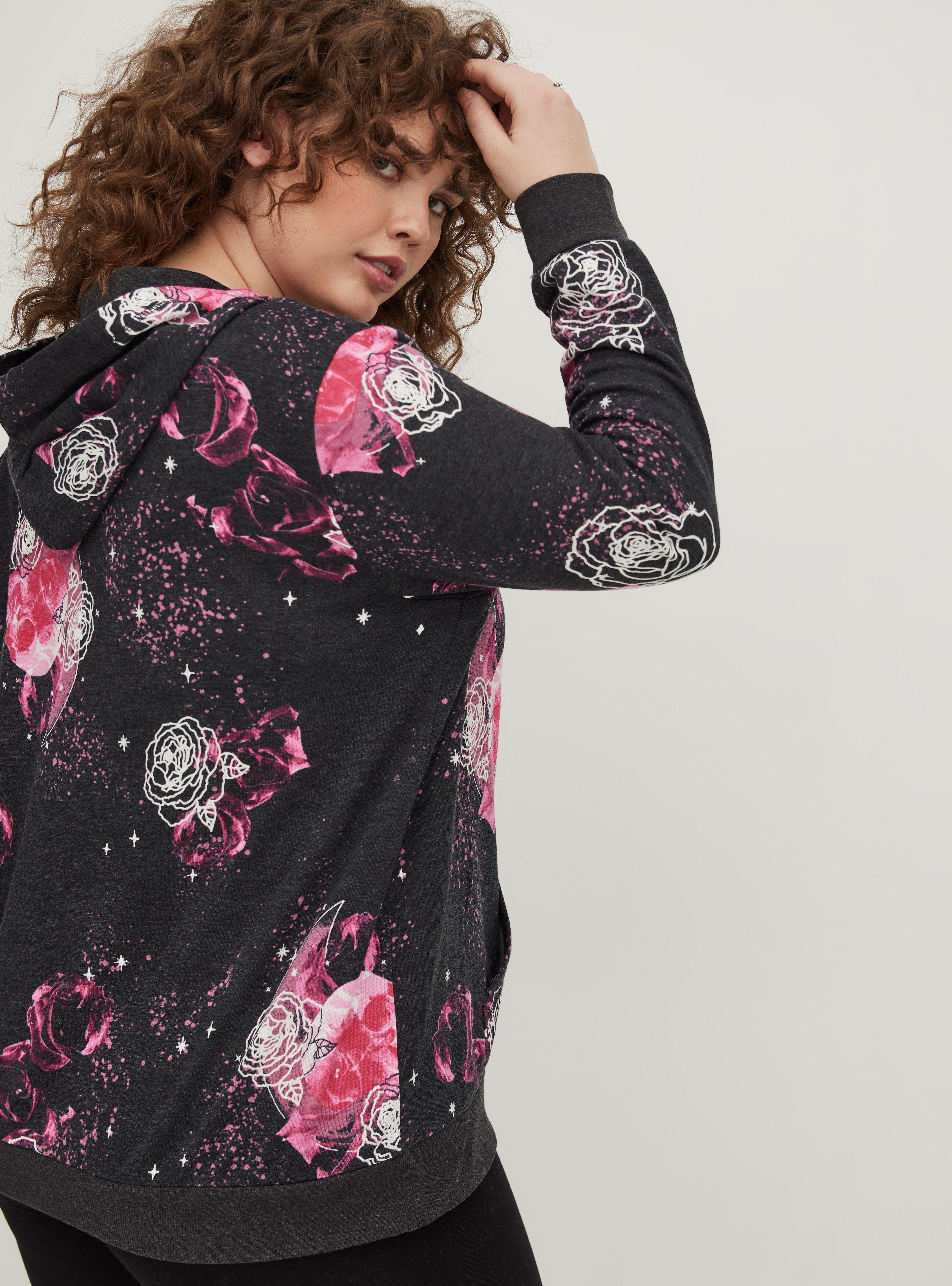 LoveSick Lace-Up Hoodie - Cozy Fleece Floral Black, DEEP BLACK, alternate