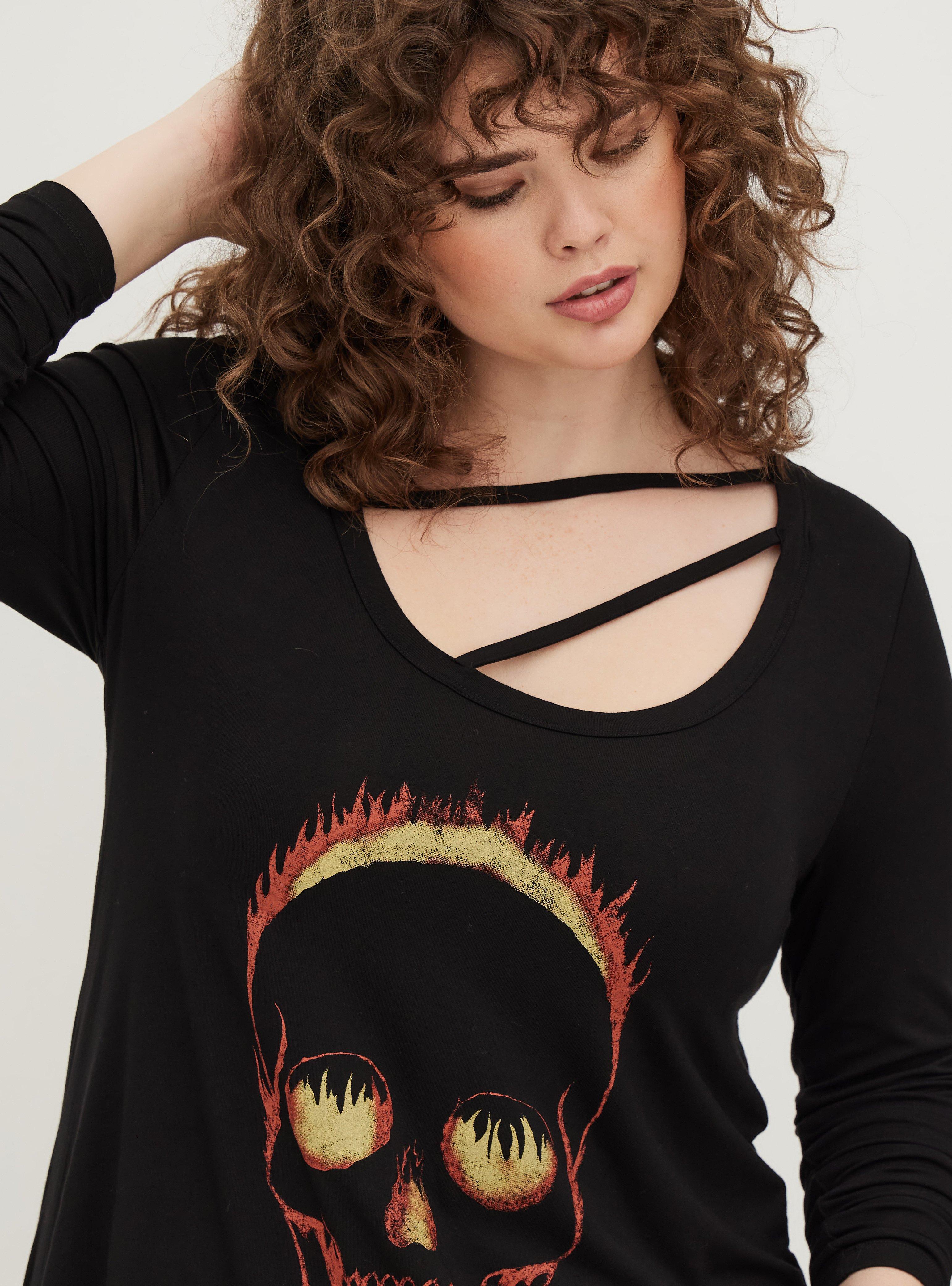 Plus Size - Strappy Hi-Low Tee - Super Soft Lovesick Skull Black - Torrid