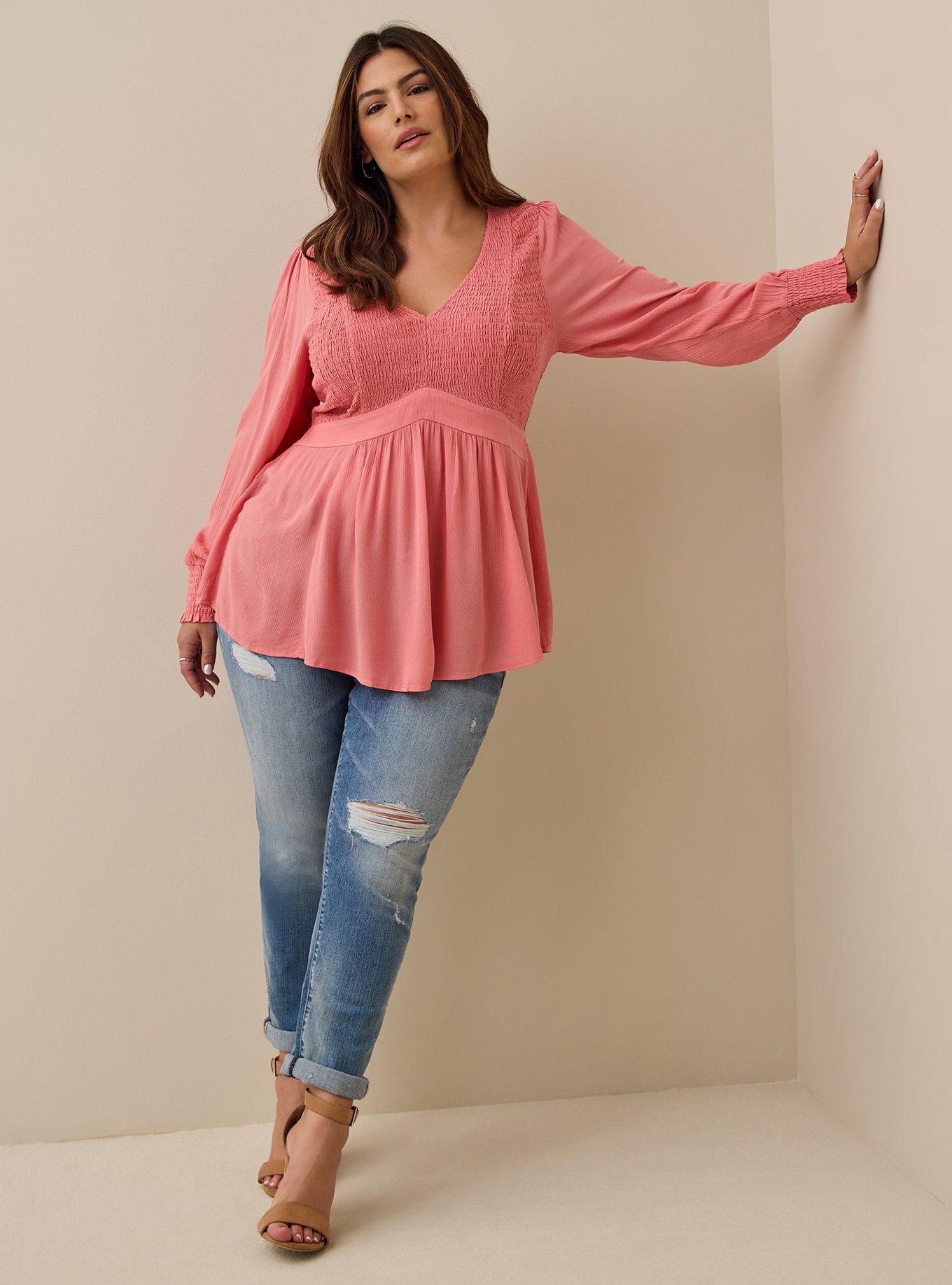 Plus Size - Babydoll Crinkle Gauze Smocked Top - Torrid