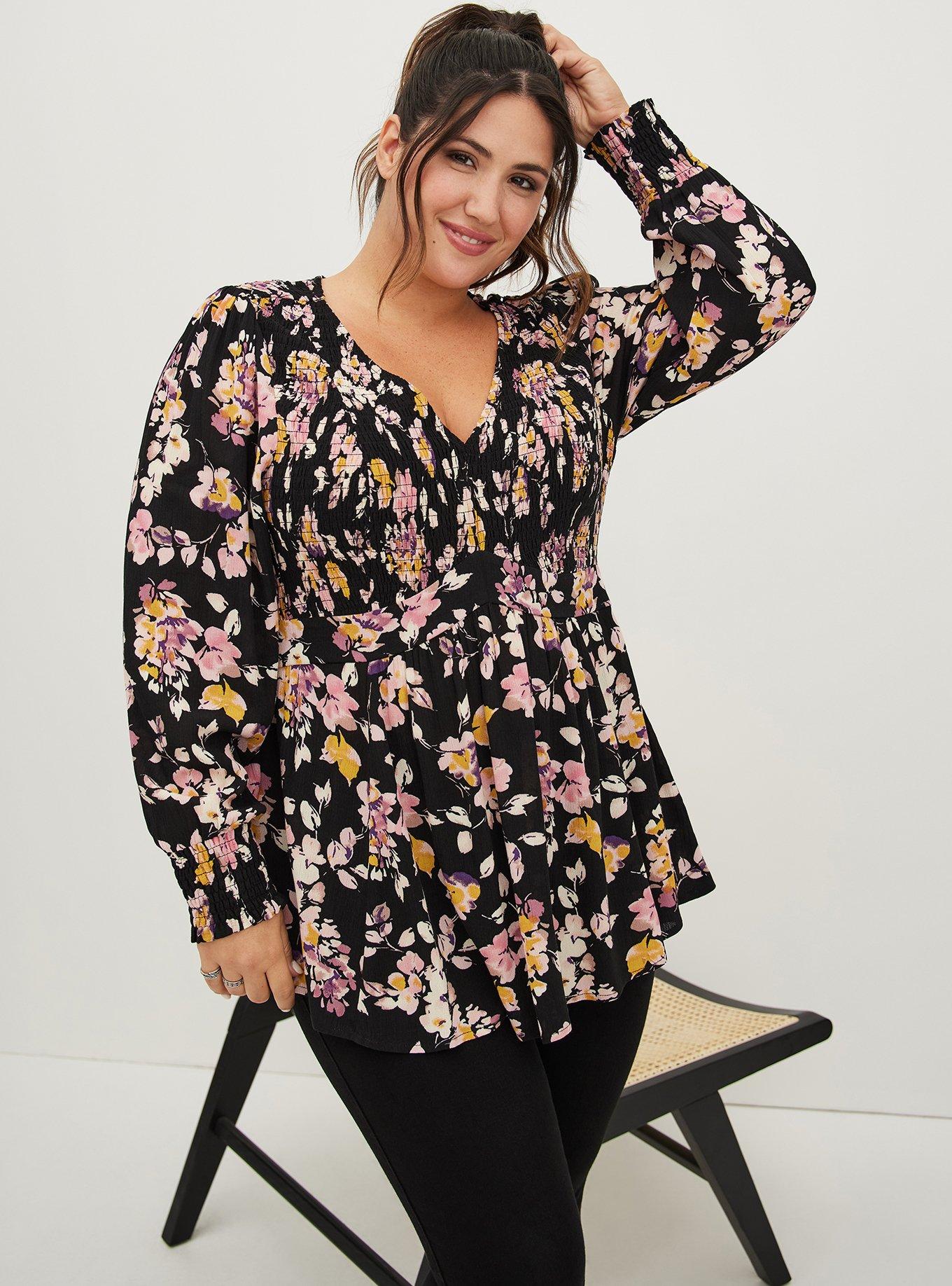 Plus Size - Babydoll Crinkle Gauze Smocked Top - Torrid