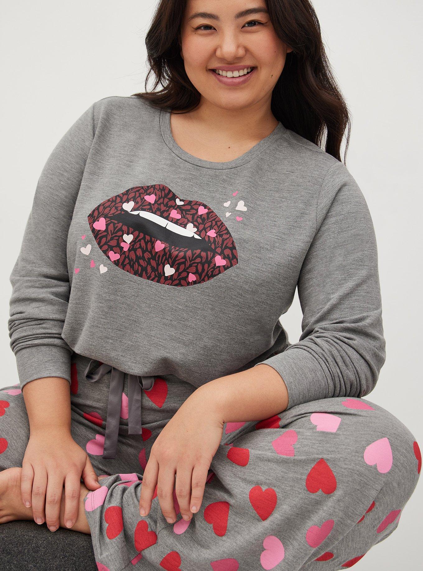 Wide Leg Sleep Pant - Dream Fleece Hearts Heather Grey, MULTI, alternate
