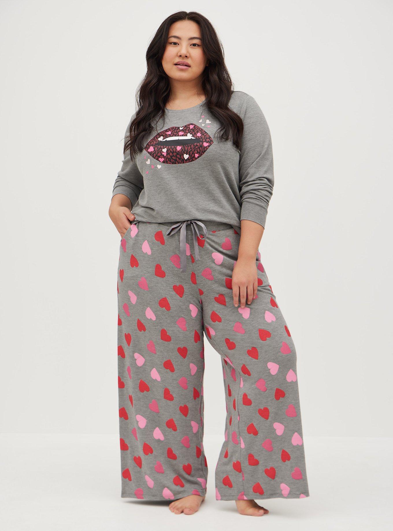 Wide Leg Sleep Pant - Dream Fleece Hearts Heather Grey, MULTI, alternate