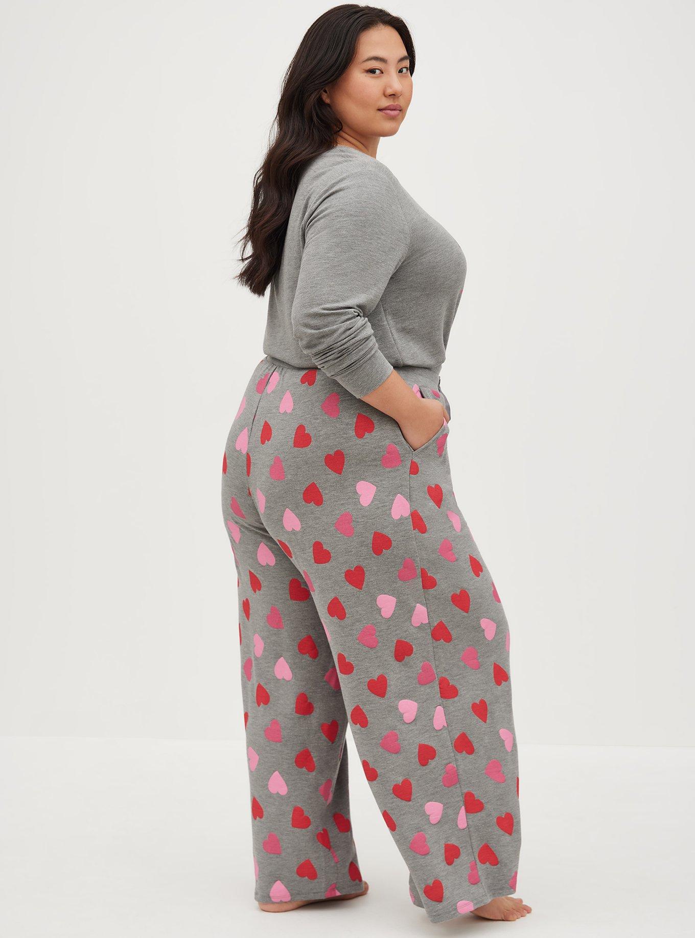 Plus Size - Wide Leg Sleep Pant - Dream Fleece Hearts Heather Grey