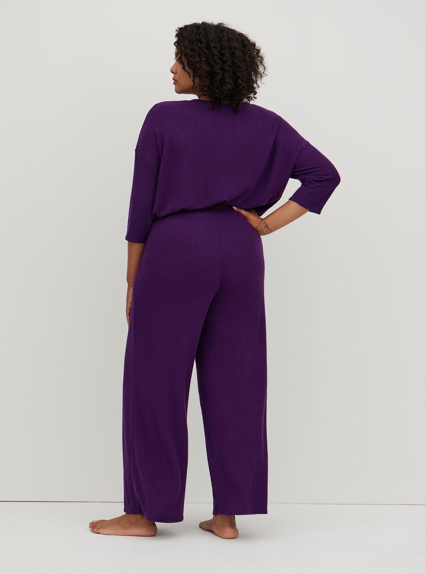 Plus Size - Wide Leg Sleep Pant - Super Soft Plush Waffle Purple