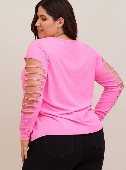 Graphic Classic Fit Cotton Slashed Neck Long Sleeve Tee, DISCO PINK, alternate