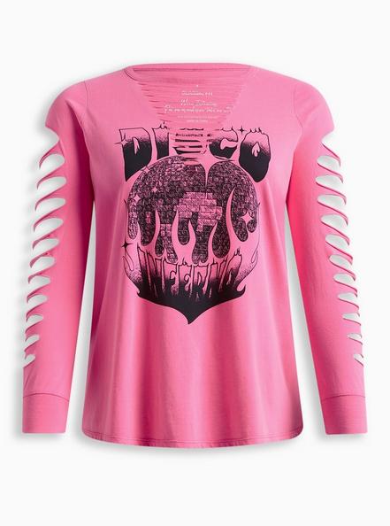 Graphic Classic Fit Cotton Slashed Neck Long Sleeve Tee, DISCO PINK, hi-res