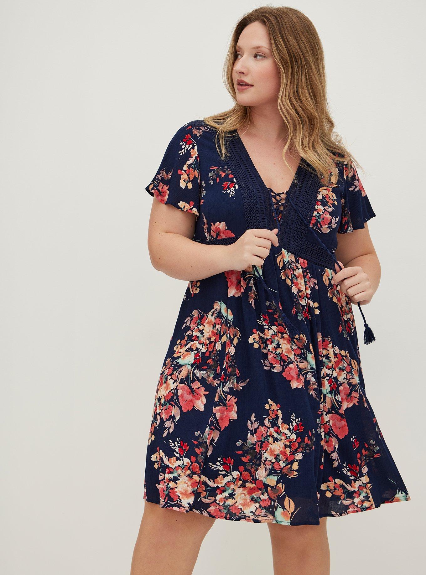 Torrid Women's Plus Size 3X Floral Luxe Ponte Off-Shoulder Mini Skater Dress