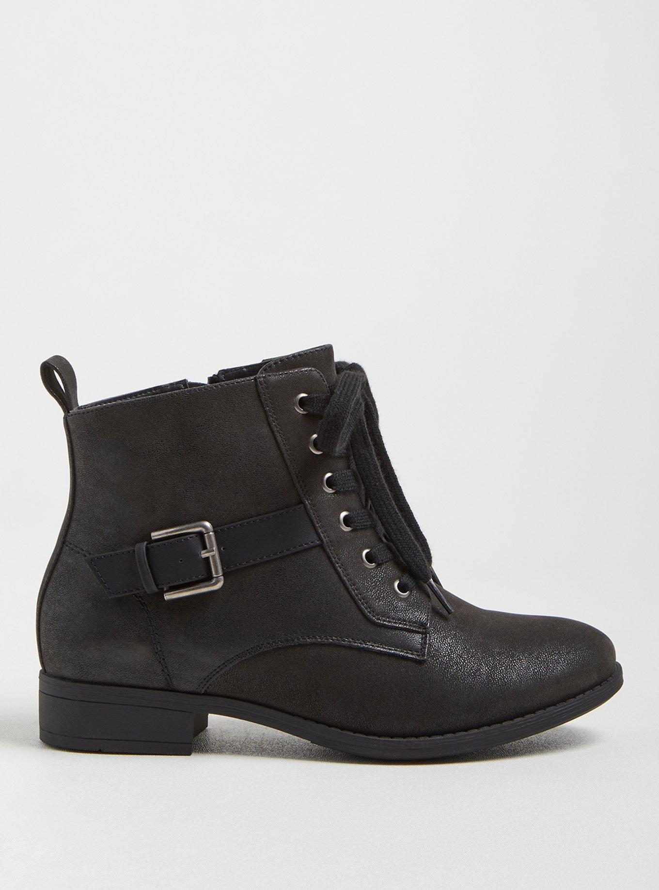 Plus Size Oil Suede Lace-Up Bootie (WW), BLACK, alternate