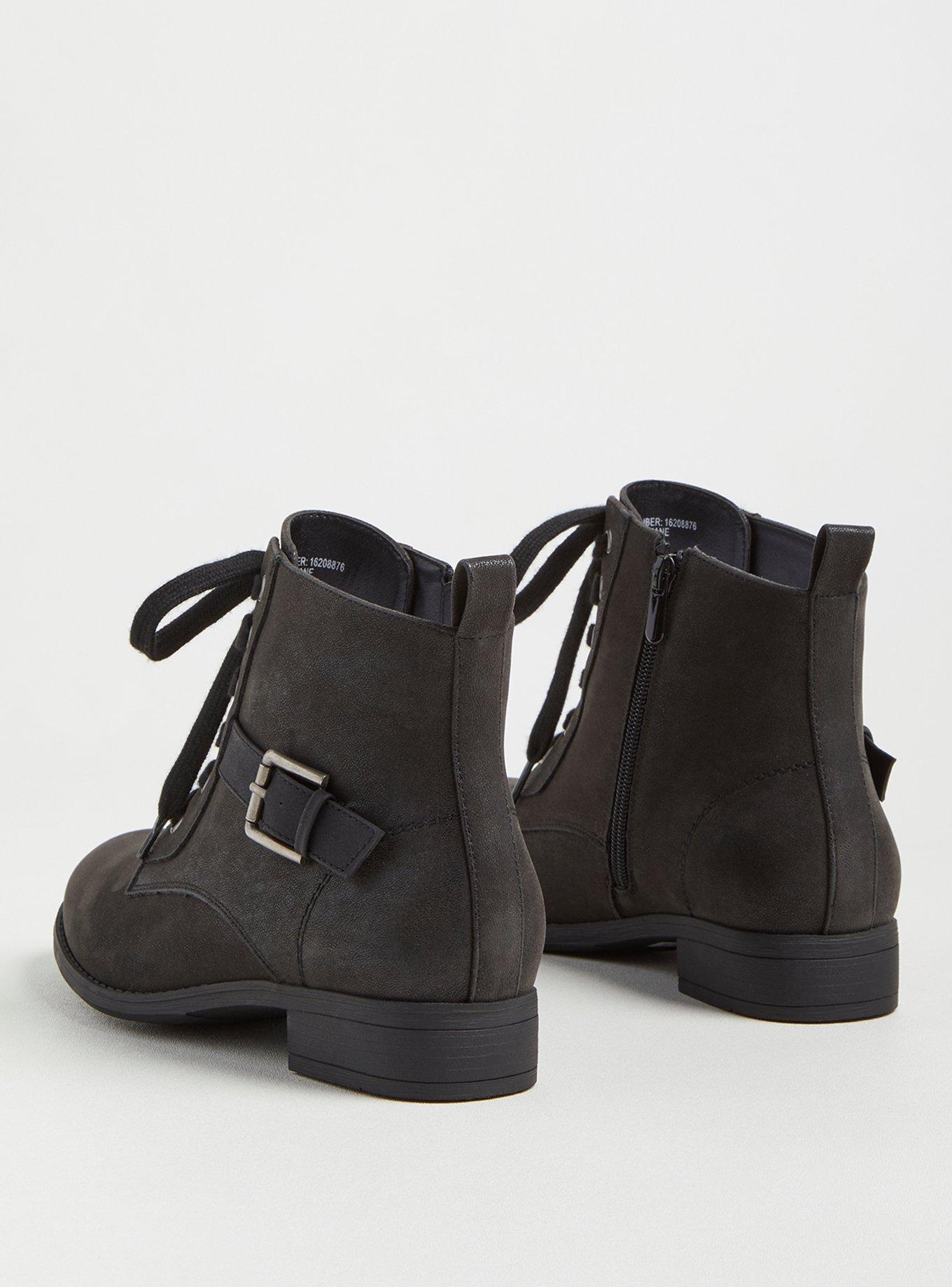 Plus Size Oil Suede Lace-Up Bootie (WW), BLACK, alternate