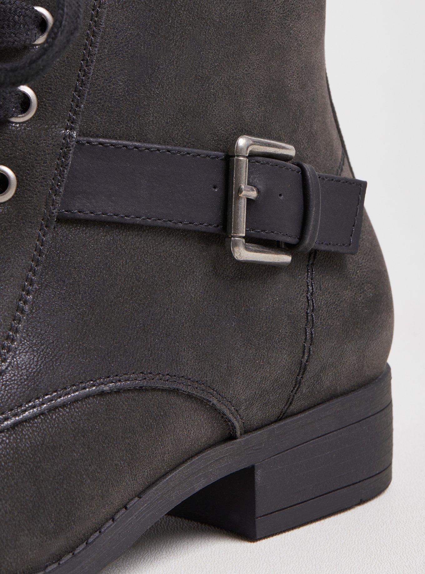 Plus Size Oil Suede Lace-Up Bootie (WW), BLACK, alternate