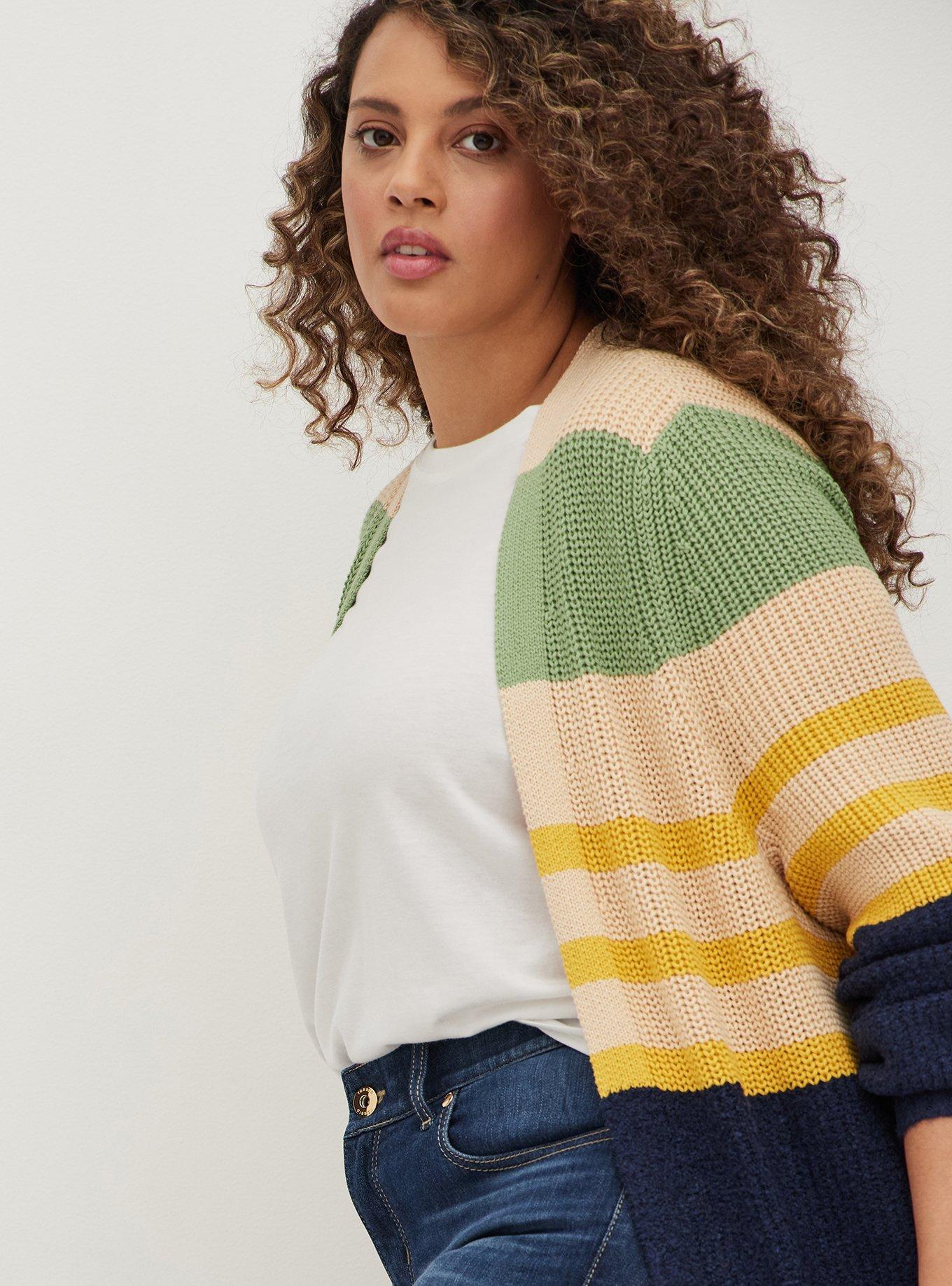 Plus size outlet color block cardigan